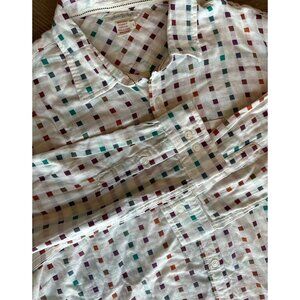 Carbon 2 Cobalt 100% Cotton Long Sleeve Button Up White Multicolor Squares L